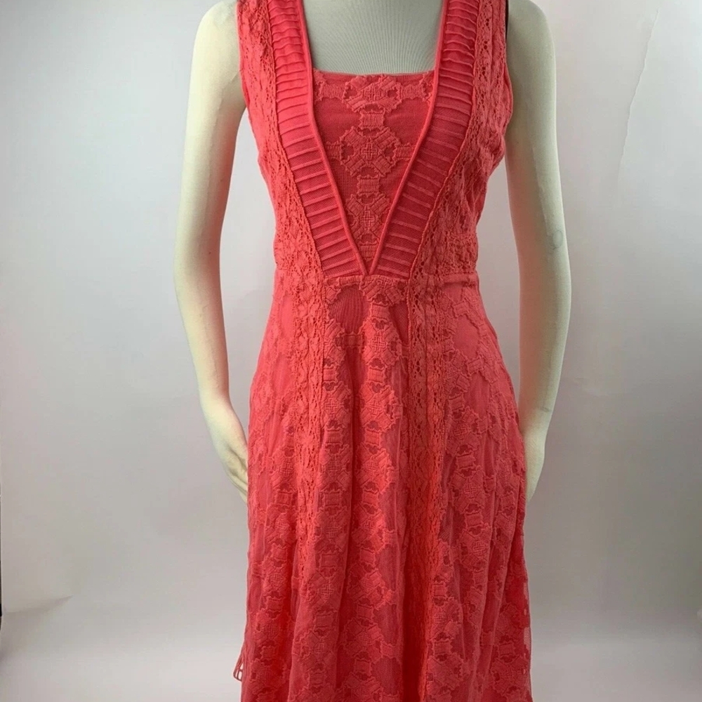 Elegant Coral Lace Dress